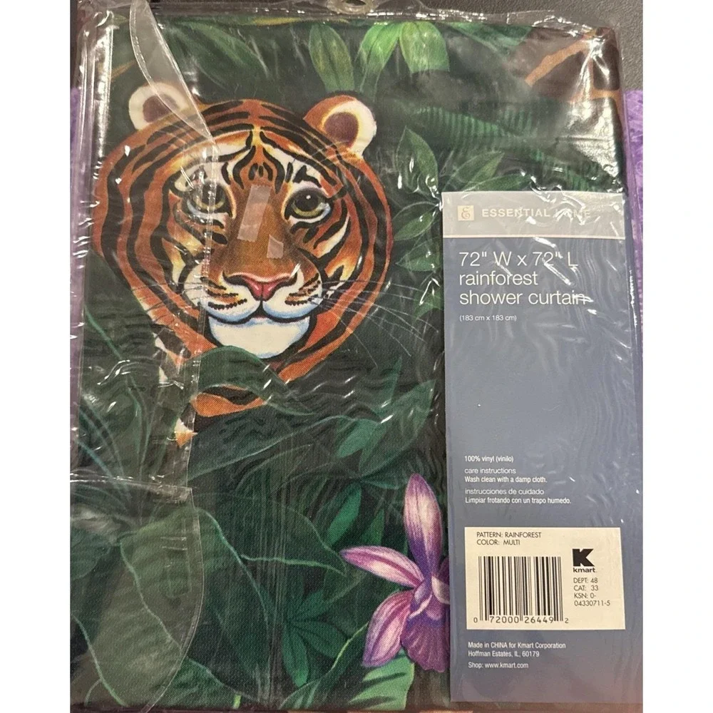 Vintage Essential Home Rainforest Shower Curtain Vinyl‎ Zebra Giraffe Lion NEW